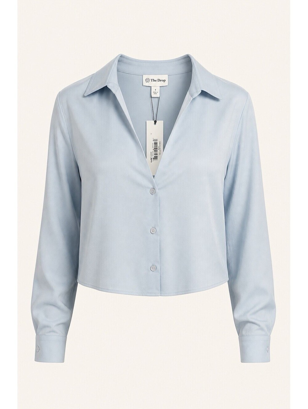 The Drop Womens Harlow Long Sleeve Collared V-Neck Button-Up Shirt Fog Blue S